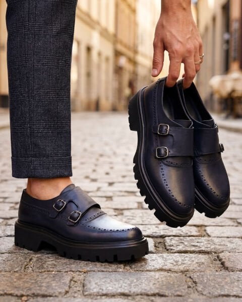 NAVY BLUE BARCA HAKİKİ DERİ ERKEK GÜNLÜK AYAKKABI LACİVERT - 45