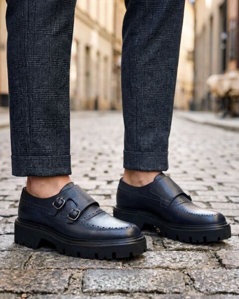 NAVY BLUE BARCA HAKİKİ DERİ ERKEK GÜNLÜK AYAKKABI LACİVERT - 45