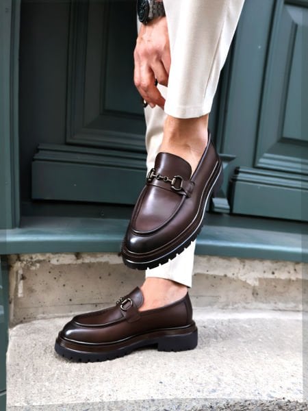 COFFEE BASEL GENUINE LEATHER MEN'S STYLE CLASSIC SHOES BROWN ANTIQUE - 42