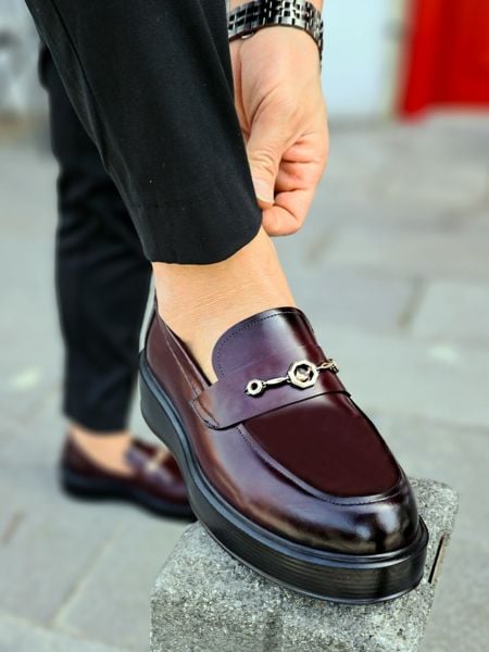 CLARET RED BONN HAKİKİ DERİ YÜKSEK TABAN ERKEK AYAKKABI BORDO AÇMA - 45