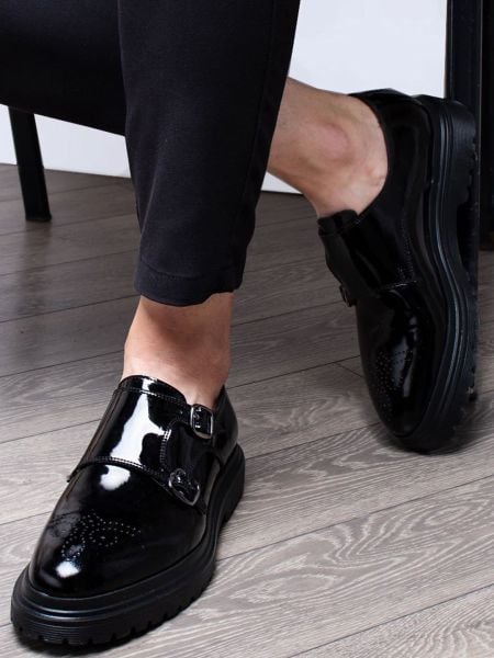 İBAY BREEZE Men's Black Genuine Patent Leather Classic Shoes BLACK Patent Leather - 41