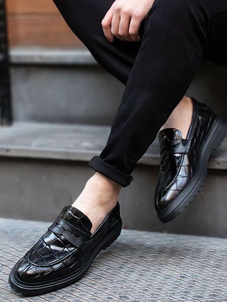 IBAY 051 GRECO STYLE MEN'S LEATHER CLASSIC SHOES BLACK CROCO - 43