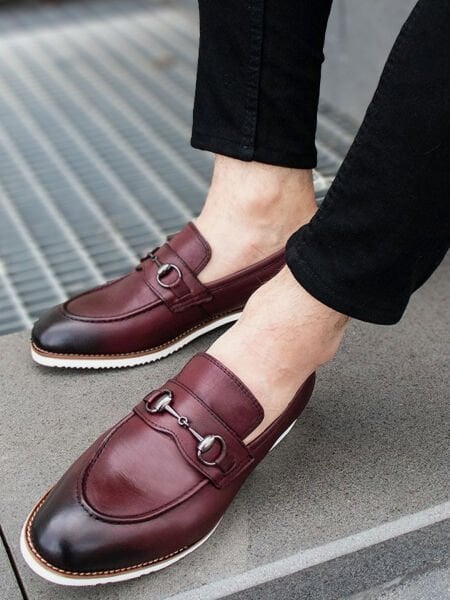 İBAY 036 DANIEL CLARET MEN'S LEATHER STYLE DAILY CHIC SHOES Claret Red - 41