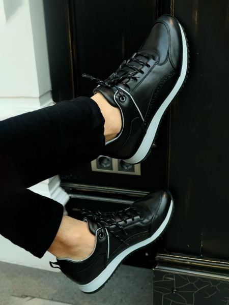 IBAY SYNERGY Men's Black Gray Genuine Leather Casual Shoes BLACK GRAY - 44