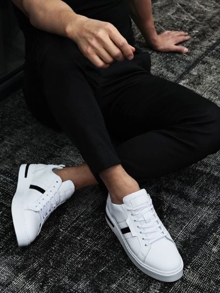 WEISS SCHWARZ JAGER HERREN TÄGLICHE SCHUHE AUS ECHTLEDER WEISS SCHWARZ - 38