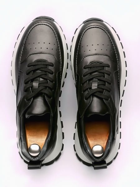 BLACK CARLOS GENUINE LEATHER MEN'S CASUAL SHOES BLACK - 45