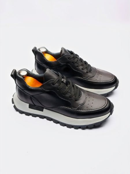 BLACK CARLOS GENUINE LEATHER MEN'S CASUAL SHOES BLACK - 45