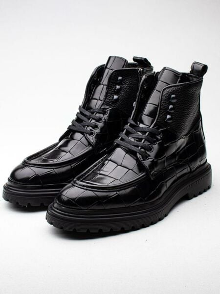 İBAY 508  PRIVATE ERKEK TARZ GÜNLÜK SİYAH BOT SİYAH KROKO - 39