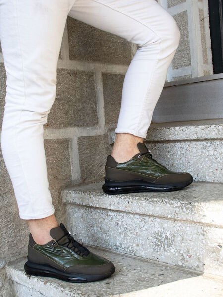 GREEN WOOL RAHAT ERKEK DERİ GÜNLÜK AYAKKABI HAKİ YEŞİLİ - 41