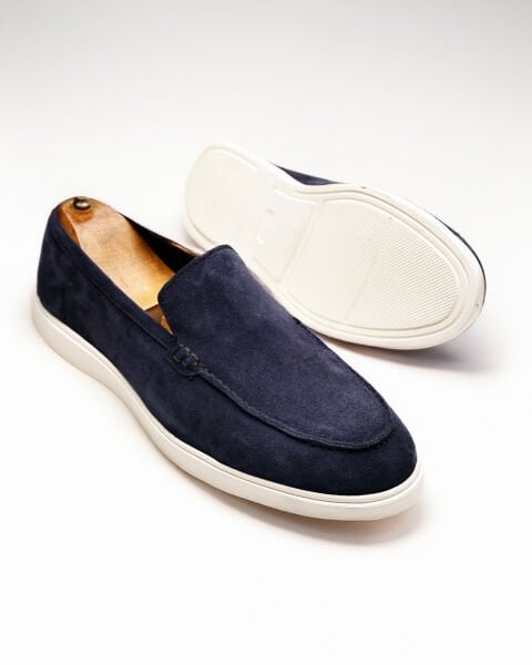 NAVY BLUE SUEDE PIANA W GENUINE LEATHER SUMMER SHOES NAVY BLUE SUEDE - 45