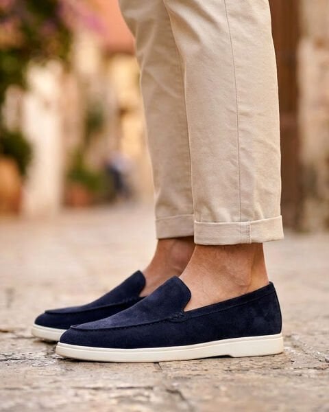 NAVY BLUE SUEDE PIANA W HAKİKİ DERİ YAZLIK AYAKKABI LACİVERT SÜET - 44