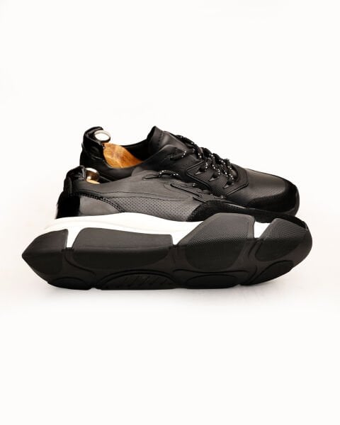 BLACK MEGA STAR HAKİKİ DERİ ERKEK SAĞLAM GÜNLÜK AYAKKABI SİYAH - 45