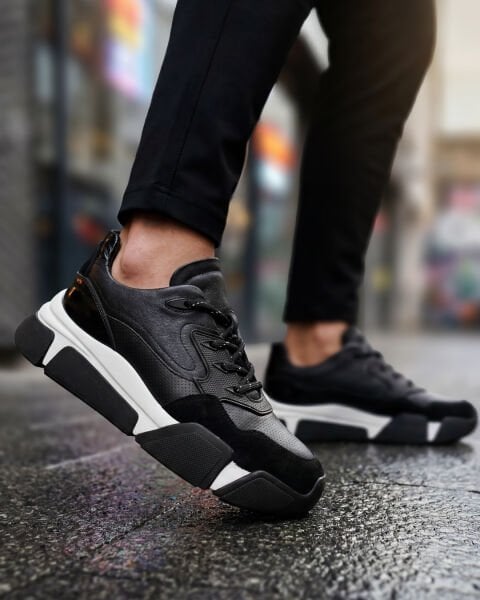 BLACK MEGA STAR HAKİKİ DERİ ERKEK SAĞLAM GÜNLÜK AYAKKABI SİYAH - 45