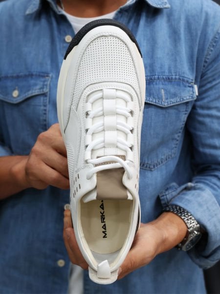 WEISSER TIEMPO ECHTLEDER BEQUEME HERREN LEDERSNEAKERS WEISS - 42