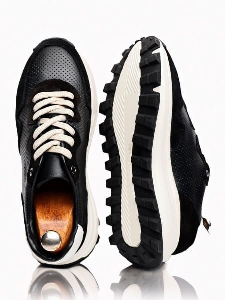 SCHWARZ-WEISS OWEN ECHTLEDER HERRENSCHUHE IM CASUAL-STIL SCHWARZ-WEISS - 45