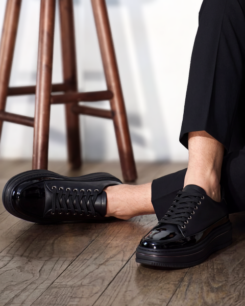 PATENT BLACK LEGGIO ŞIK ERKEK HAKİKİ DERİ AYAKKABI SİYAH RUGAN - 44