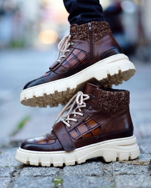 COFFE CROCO FİLİPPO HAKİKİ DERİ BOT Kahve Kroko - 45