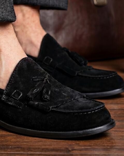 1200 GEORGE  Erkek Siyah Hakiki Süet Klasik Ayakkabı SİYAH SÜET - 45