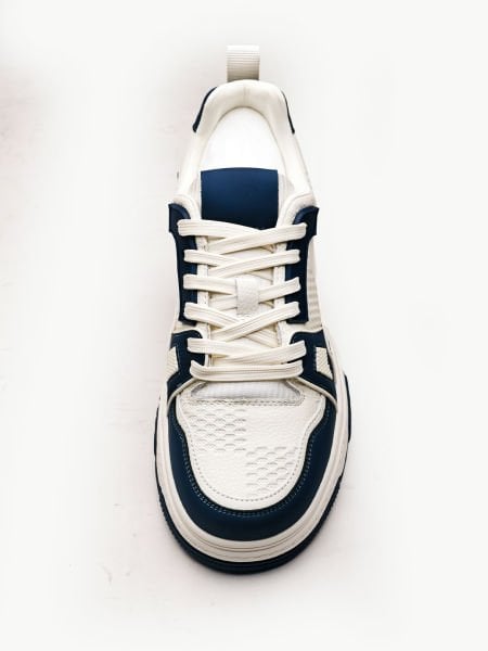 NAVY BLUE WHITE VERO HAKİKİ DERİ ERKEK GÜNLÜK AYAKKABI BEYAZ LACİVERT - 44