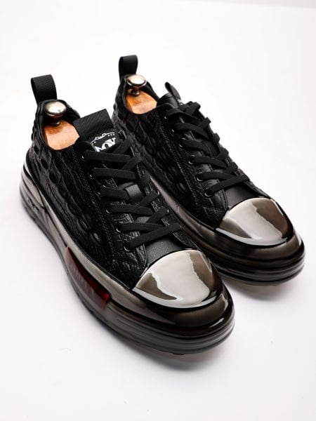 BLACK DELUXS GENUINE LEATHER LUXURY MEN'S SHOES BLACK - 45