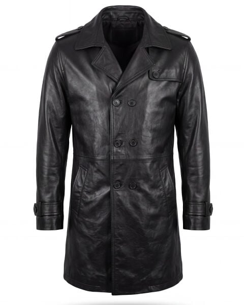 JOHN DAWID NEO TRENCH COAT GENUINE LEATHER BLACK - XL