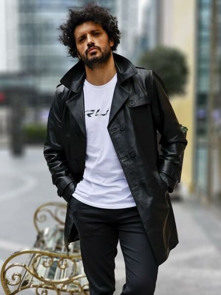 JOHN DAWID NEO TRENCH COAT GENUINE LEATHER BLACK - XL