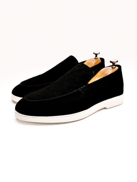 BLACK SUEDE PIANA W SUEDE LEATHER MEN'S COMFORTABLE SUMMER SHOES BLACK SUEDE - 45