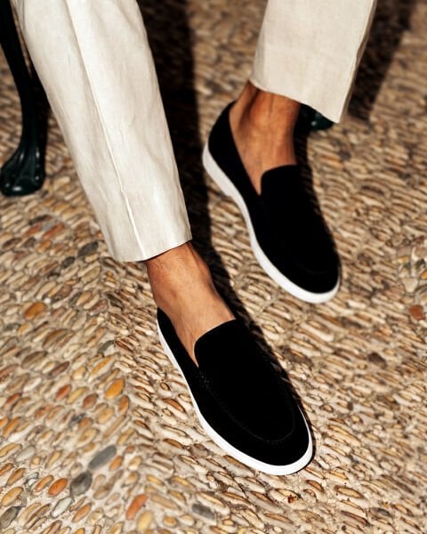 BLACK SUEDE PIANA W SUEDE LEATHER MEN'S COMFORTABLE SUMMER SHOES BLACK SUEDE - 45