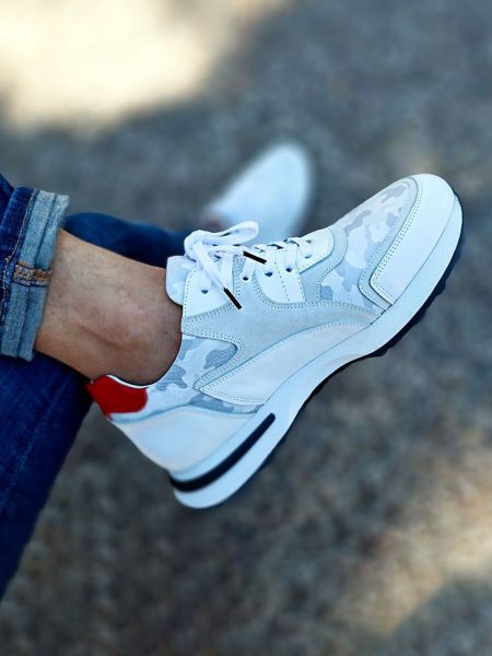WHITE URBAN URBAN ERKEK HAKİKİ GÜNLÜK DERİ AYAKKABI BEYAZ KAMUFLAJ - 45