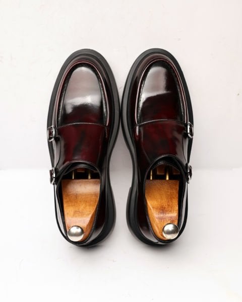 CLARED RED KRASS GENUINE LEATHER MEN'S CLASSIC SHOES CLARET RED OPEN W - 40