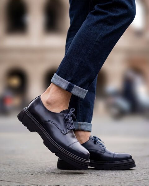 NAVY BLUE CHARISMA HAKİKİ DERİ GÜNLÜK AYAKKABI LACİVERT AÇMA - 45