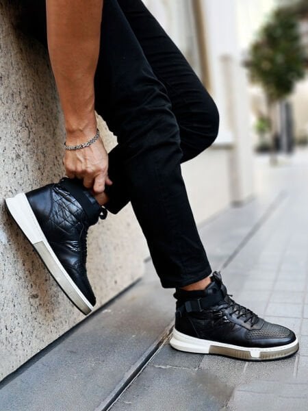 Q-STYLE 15707 STYLE BLACK MEN'S LEATHER DAILY LEATHER BOOTS