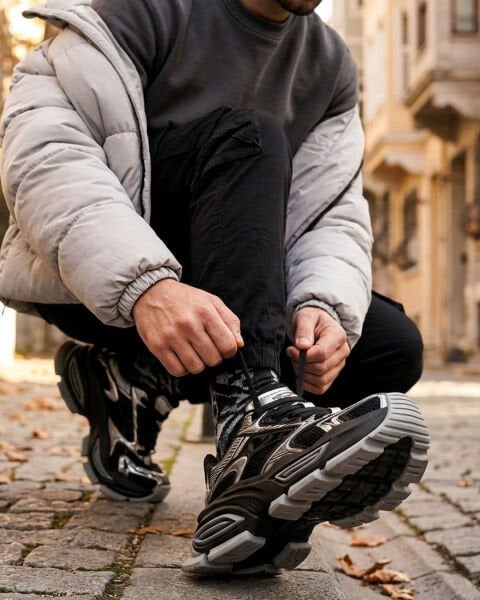 BLACK GREY TERRA HAKİKİ DERİ GÜNLÜK SAĞLAM RAHAT AYAKKABI SİYAH GRİ - 44