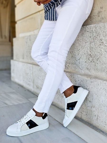 WHITE BLACK VISION HERREN-LEDER-FREIZEITSCHUHE WEISS SCHWARZ - 40