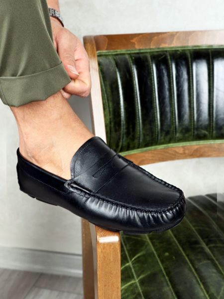 BLACK SPRING GENUINE LEATHER COMFORTABLE MEN'S SHOES BLACK - 40