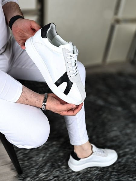 İBAY 8005 LOUIS WHITE BLACK MEN'S LEATHER DAILY STYLE SHOES WHITE BLACK - 45