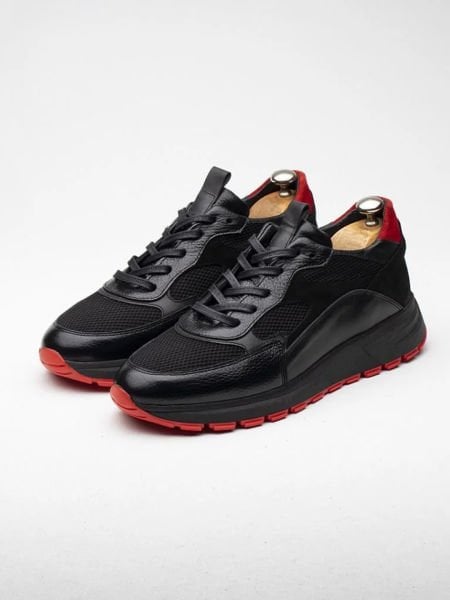 İBAY 523 SHELL-X BLACK RED GENUINE LEATHER MEN'S DAILY SHOES BLACK RED - 45