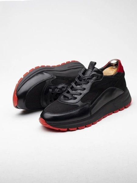 İBAY 523 SHELL-X BLACK RED GENUINE LEATHER MEN'S DAILY SHOES BLACK RED - 45