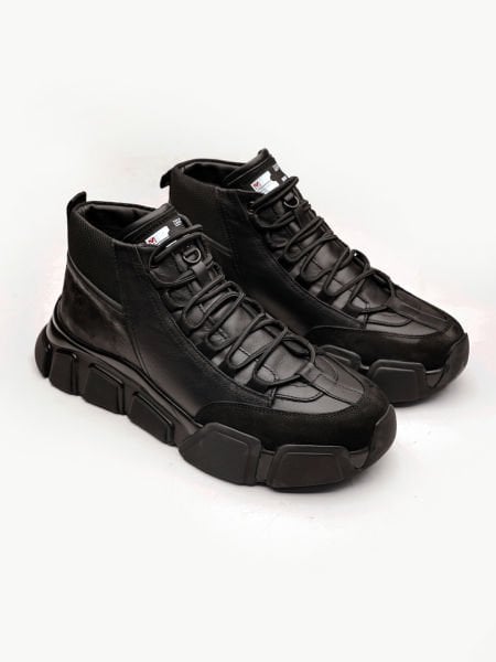 BLACK TANK HAKİKİ DERİ ERKEK KALIN TABAN SAĞLAM BOT SİYAH SİYAH - 45