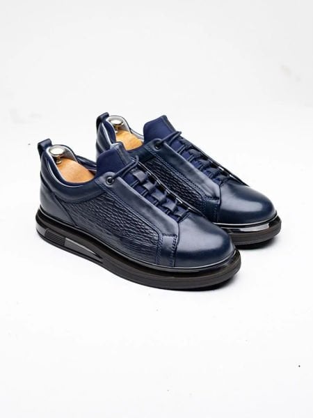DARK BLUE CROCCO GENIUS ERKEK DERİ GÜNLÜK RAHAT AYAKKABI Lacivert Kroko - 44