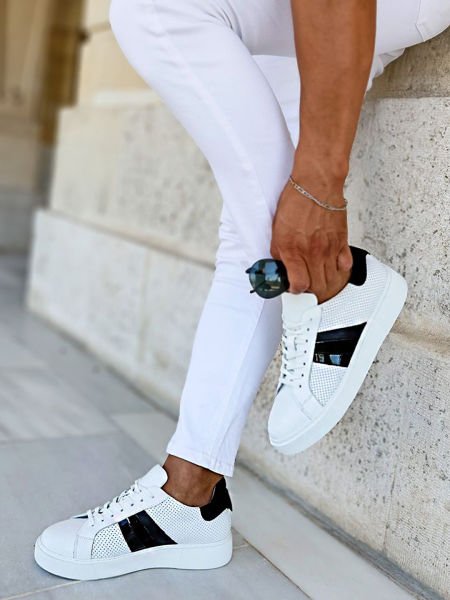 İBAY VISION WHITE BLACK MEN'S LEATHER DAILY SHOES WHITE BLACK - 45
