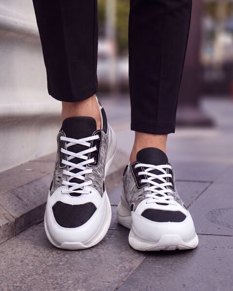 WHITE GREY MATIAS AIR HAKİKİ DERİ SNEAKERS BEYAZ GRİ - 45