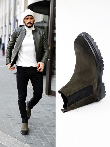 IBAY DAVIES Men's Khaki Color Genuine Suede Leather Comfortable Boots KHAKI SUEDE - 42