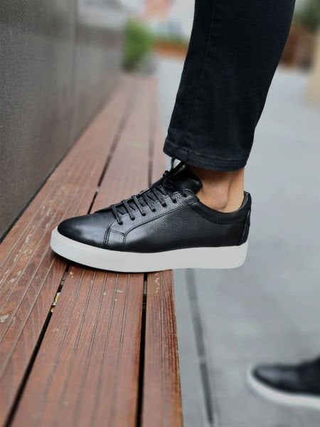 SCHWARZE FIERO HERREN-TAGESSCHUHE AUS ECHTEM LEDER SCHWARZER FLOTER - 46