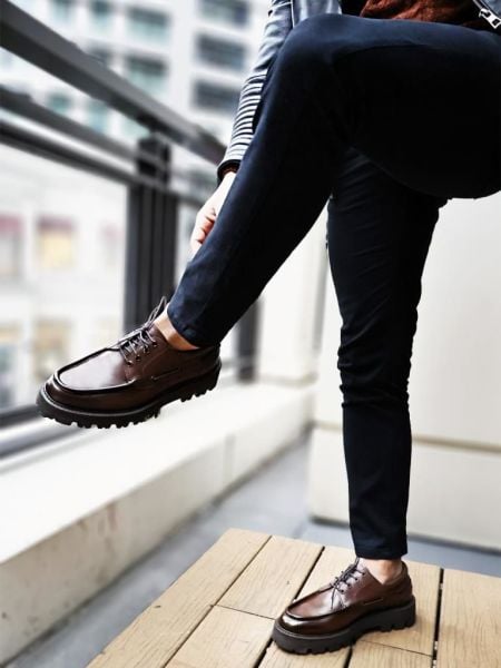 KAFFEE RAINER TÄGLICHE SCHUHE AUS LEDER MIT DICKER SOHLE KAFFEE - 41