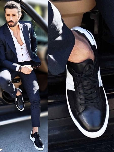 İBAY 7053 VISION BLACK WHITE MEN'S LEATHER DAILY SHOES BLACK WHITE - 44