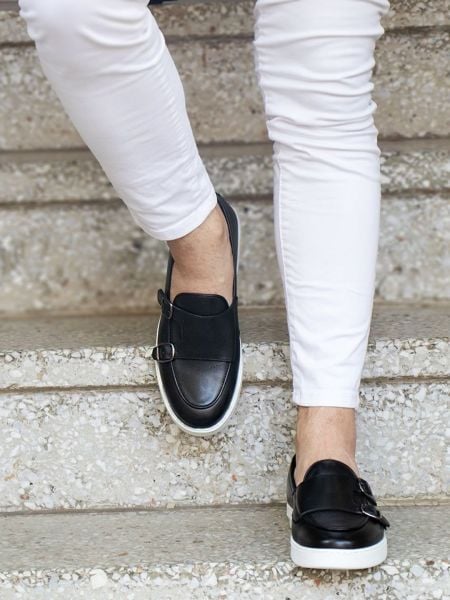 İBAY 154 EDWARD Men's Black Genuine Leather Casual Shoes BLACK - 40