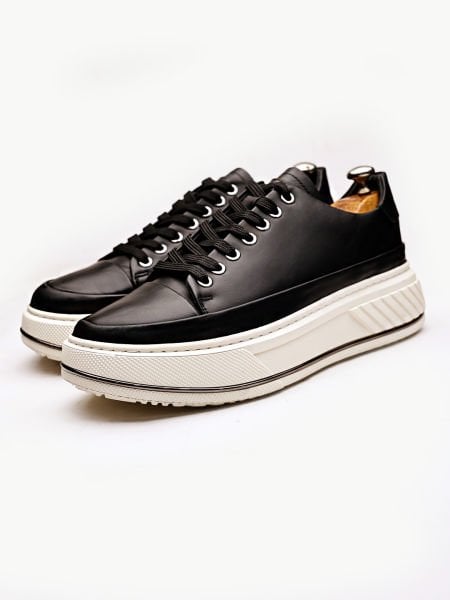 BLACK GRAVIS HAKİKİ DERİ ERKEK GÜNLÜK AYAKKABI SİYAH BEYAZ - 45