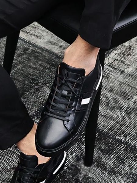 İBAY 8063 JAGER MEN'S BLACK WHITE EVERYDAY LEATHER SHOES