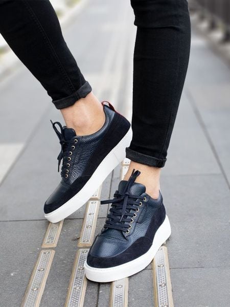 MARINEBLAU ROT CAESAR BEQUEME HERREN-LEDER-TAGESSCHUHE MARINEBLAU ROT - 43